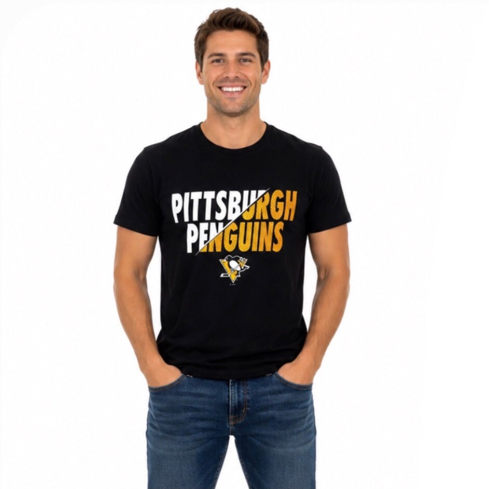 Pittsburgh Penguins T Shirt Size Medium Black Color Block 100% Preshrunk Cotton